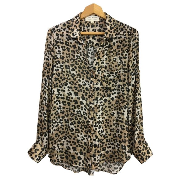 Cloth & Stone | Evereve  Leopard Shirt Tail Button Down, Size Medium - Picture 2 of 12